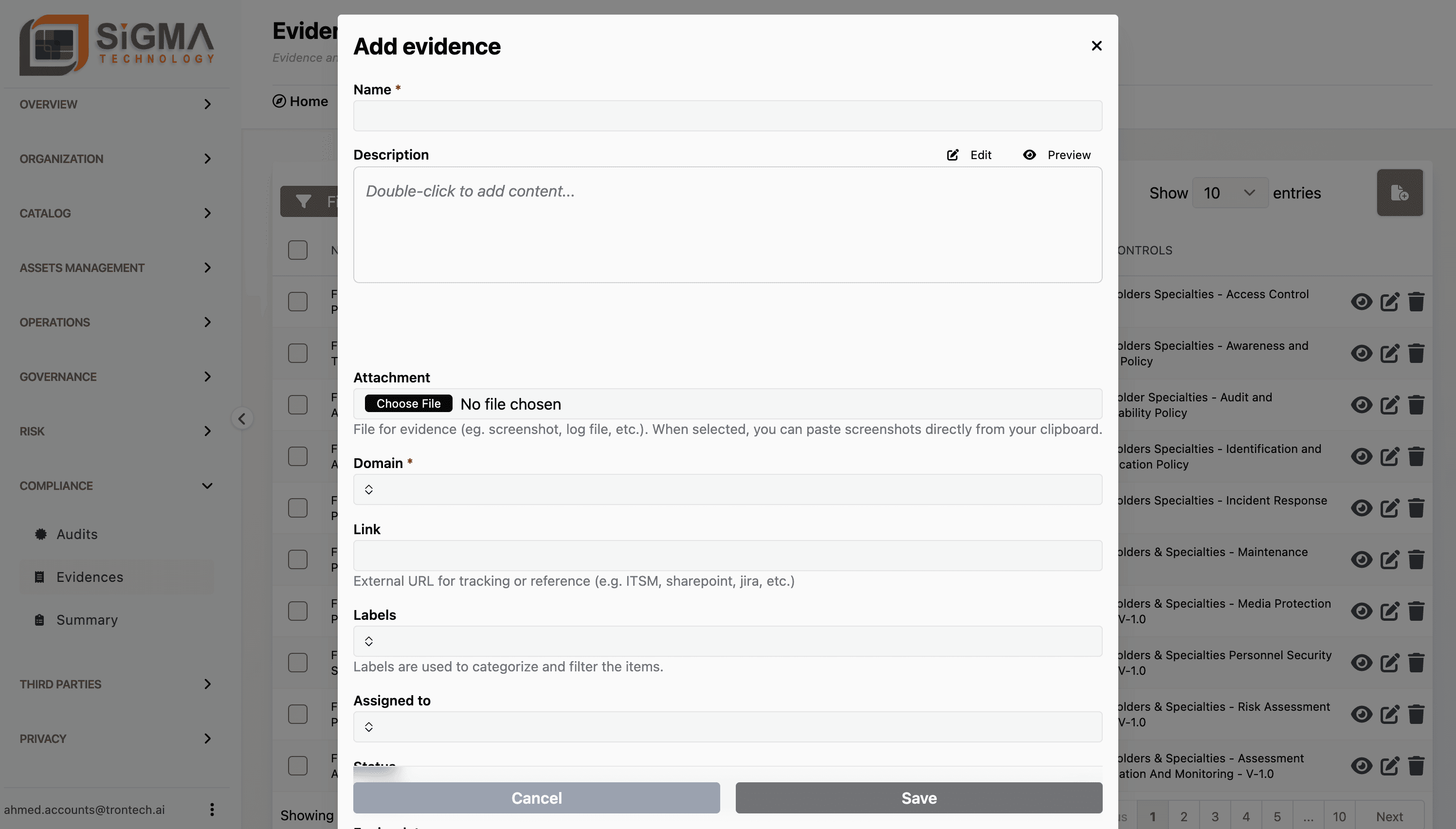 ISO 27001 evidence library and add-evidence workflow